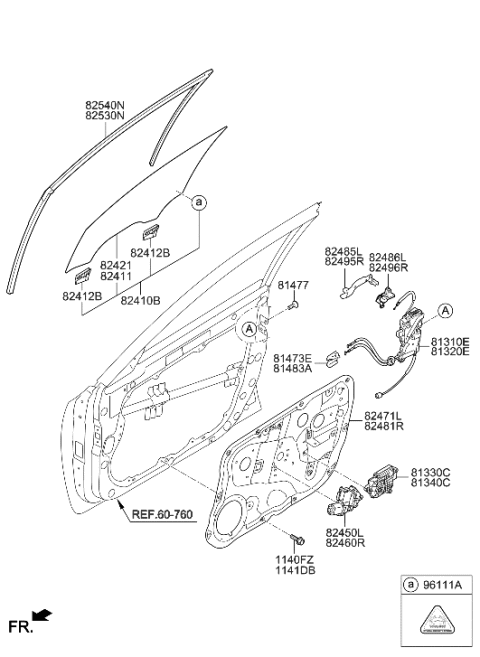 2014 Hyundai Equus Front Left-Hand Door Module Panel Assembly Diagram for 82401-3N710
