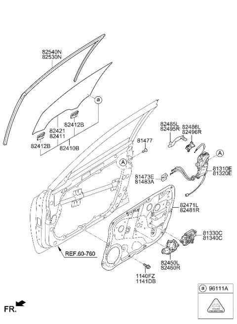 2015 Hyundai Equus Front Door Window Regulator & Glass Diagram