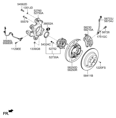 2015 Hyundai Equus Sensor Assembly-Abs Real Wheel ,LH Diagram for 59910-3T000