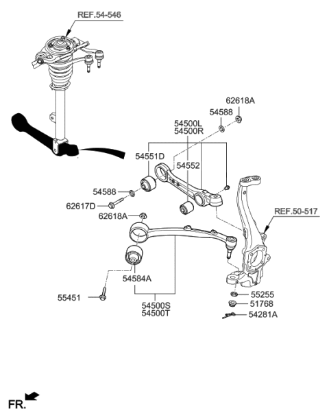 2015 Hyundai Equus Lateral Arm Assembly-Front,RH Diagram for 54501-3N650