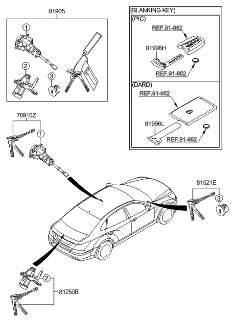 2015 Hyundai Equus Door Key Sub Set,Left Diagram for 81970-3NC00