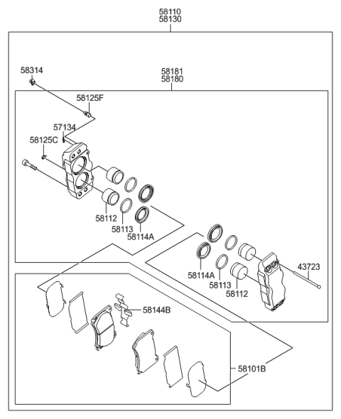 2018 Hyundai Tucson Front Disc Brake Pad Kit Diagram for 58101-3TA80