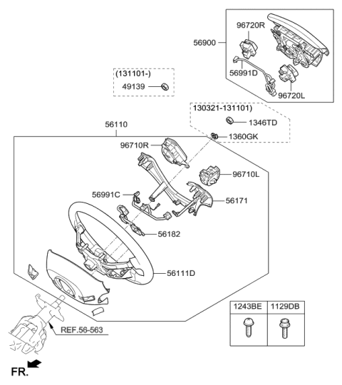 2017 Hyundai Tucson Steering Remote Control Switch Assembly, Right Diagram for 96720-3N111