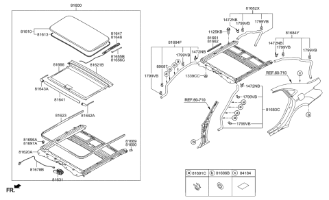 2017 Hyundai Tucson Rail Assembly-Sunroof Drip Diagram for 81621-3M000