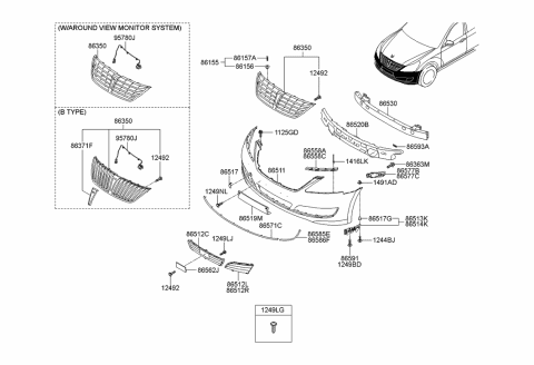 2014 Hyundai Equus Absorber-Front Bumper Energy Diagram for 86520-3N710