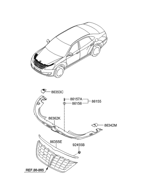 2015 Hyundai Equus Garnish Assembly-Radiator Grille,Upper Diagram for 86370-3N800