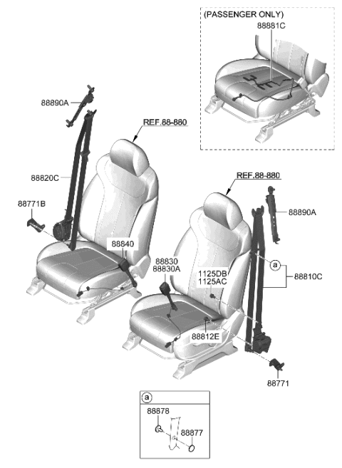 2022 Hyundai Palisade Buckle Assembly-FR S/BELT,LH Diagram for 88830-S8000-NNB