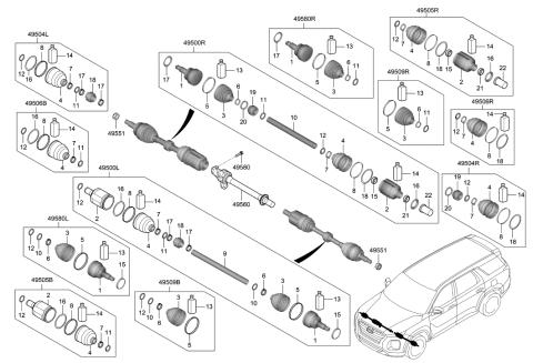 2020 Hyundai Palisade Joint Kit-FR Axle Diff Side,LH Diagram for 49582-C5430