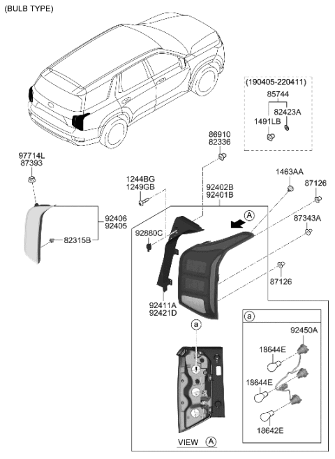 2020 Hyundai Palisade Lamp Assembly-Rear Comb Outside,RH Diagram for 92402-S8110