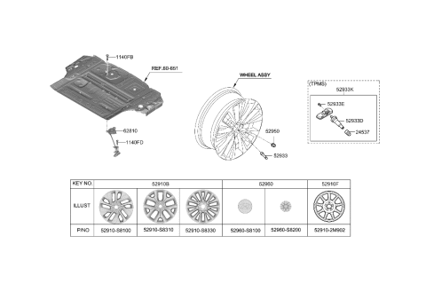 2020 Hyundai Palisade Wheel Hub Cap Assembly Diagram for 52960-S8100