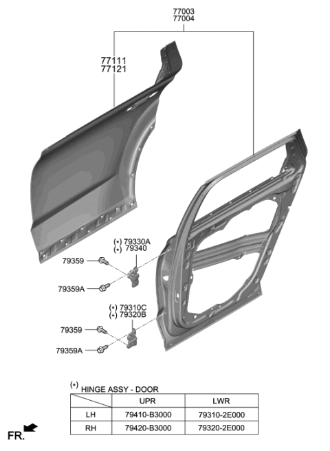2021 Hyundai Palisade Rear Door Panel Diagram