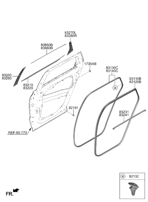 2021 Hyundai Palisade MOULDING Assembly-RR Dr Frame,RH Diagram for 83860-S8000