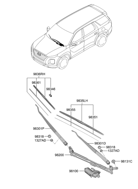 2022 Hyundai Palisade Windshield Wiper Arm Assembly(Driver) Diagram for 98311-S8000