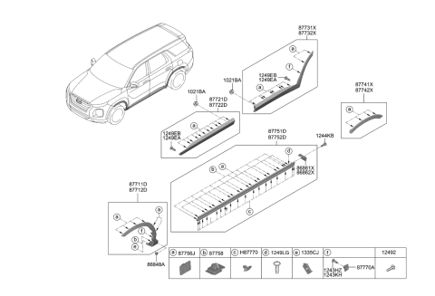 2020 Hyundai Palisade Clip-Side Sill Moulding Mounting Diagram for 87758-G2000