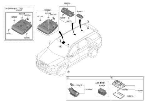 2022 Hyundai Palisade Lamp Assembly-Overhead Console Diagram for 92800-S8100-YJY