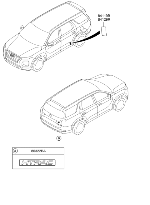 2022 Hyundai Palisade Htrac Emblem Diagram for 86316-S8000