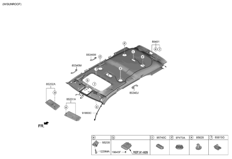 2021 Hyundai Palisade Sunvisor & Head Lining Diagram 2