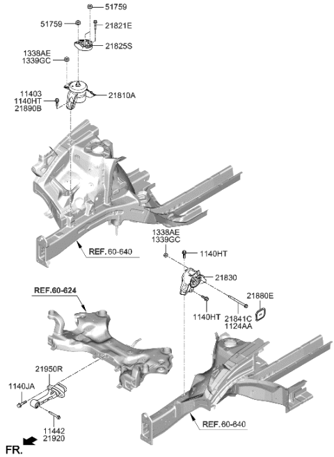 2020 Hyundai Genesis G80 Engine Mounting Support Bracket Diagram for 21825-A9600