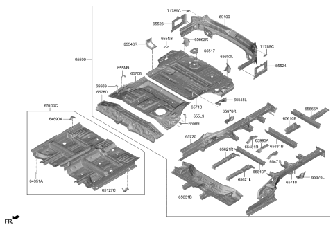 2020 Hyundai Palisade Panel Assembly-Rear Floor,RR Diagram for 65513-S8000