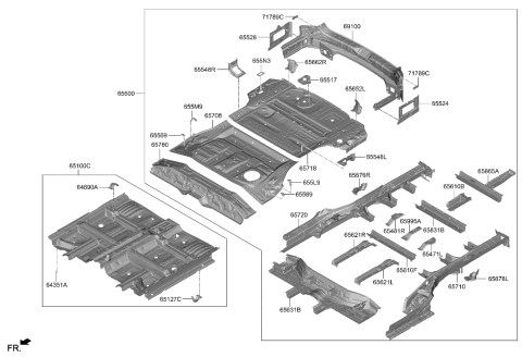 2020 Hyundai Palisade Panel Complete-Rear Floor Diagram for 65500-S8000