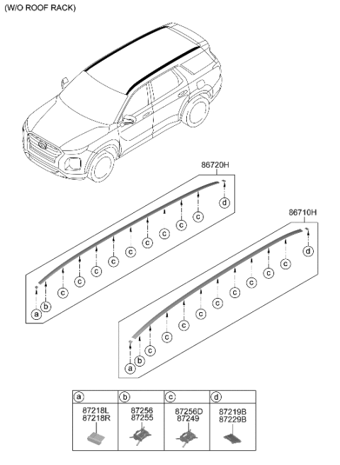 2022 Hyundai Palisade FRT End Piece-R/MLDG,LH Diagram for 87233-S8000
