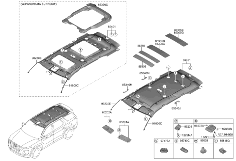 2021 Hyundai Palisade Sun Visor Assembly, Left Diagram for 85210-S8585-MRS