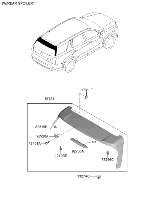 2020 Hyundai Palisade Rear Spoiler Assembly Diagram for 87210-S8000