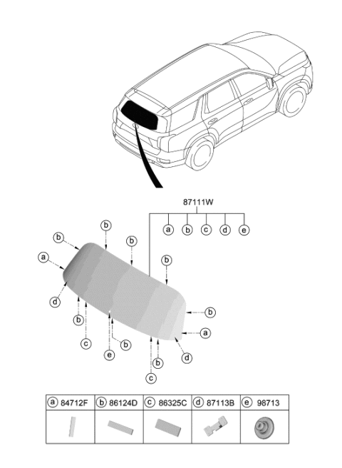 2020 Hyundai Palisade Rear Window Glass & Moulding Diagram