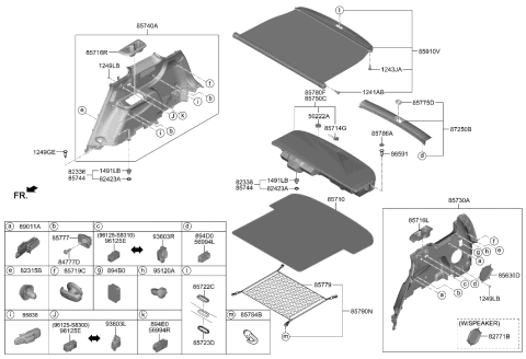 2002 Hyundai XG350 Net Assembly-Luggage Floor Diagram for 85720-2W900