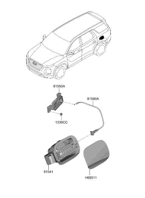 2020 Hyundai Palisade Fuel Filler Door Panel Assembly Diagram for 69511-S8000