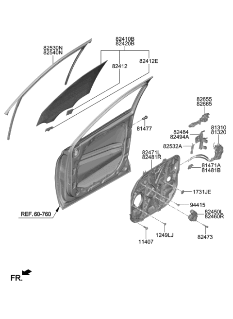 2020 Hyundai Palisade Front Door Window Regulator & Glass Diagram