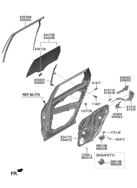 2020 Hyundai Palisade Rear Door Window Regulator & Glass Diagram