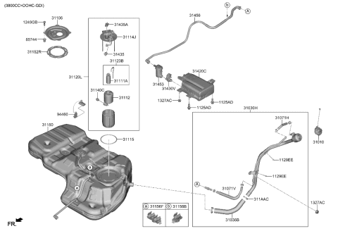 2022 Hyundai Palisade Hose-Fuel Filler Diagram for 31036-S8500