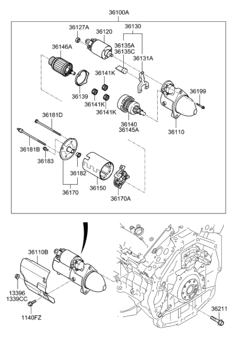 2022 Hyundai Palisade Brush Holder Assembly Diagram for 36159-3L150