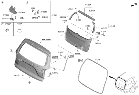 2021 Hyundai Palisade Tail Gate Latch Assembly Diagram for 81800-S1000
