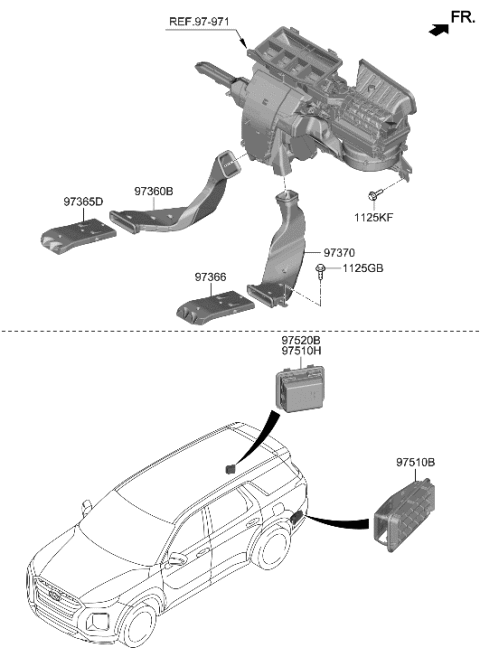 2022 Hyundai Palisade Duct-Rear Heating RR,LH Diagram for 97365-S8000