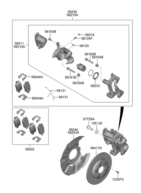 2022 Hyundai Palisade CALIPER Kit-RR Brake,RH Diagram for 58311-S9A30