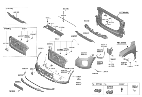 2002 Hyundai XG350 Cover-Radiator Grille UPR Diagram for 86391-S8000