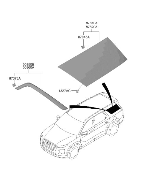 2022 Hyundai Palisade Glass & MOULDING Assembly-Quarter Diagram for 87820-S8100