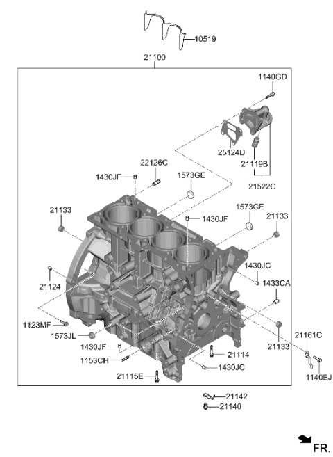 2019 Hyundai Genesis G70 Block Sub Assembly-Cylinder Diagram for 21110-3LTA1