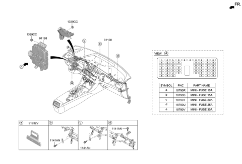 2020 Hyundai Genesis G70 Instrument Panel Junction Box Assembly Diagram for 91950-G9160