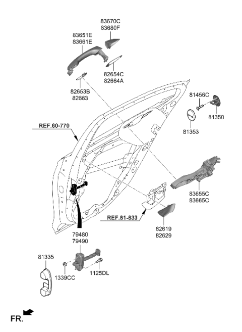 2023 Hyundai Genesis G80 Rear Door Outside Handle, Right Diagram for 83661-G9300