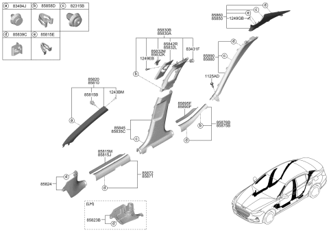 2020 Hyundai Genesis G70 Trim Assembly-Rear Pillar LH Diagram for 85850-G9000-NNB