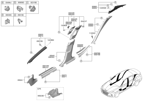 2020 Hyundai Genesis G70 Trim Assembly-Center Pillar Lower LH Diagram for 85835-G9000-NNB