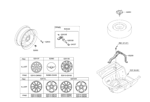 2012 Hyundai Sonata Hybrid Front Aluminium Wheel Assembly Diagram for 52910-G9200