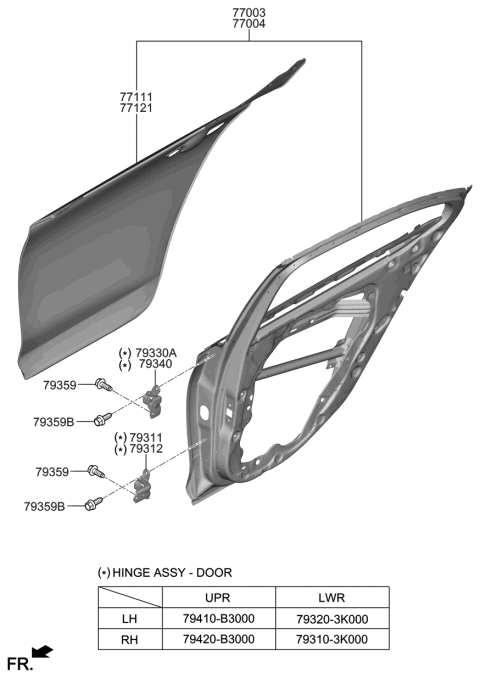 2012 Hyundai Sonata Hybrid Hinge Assembly-Front Door,RH Diagram for 79320-3K000