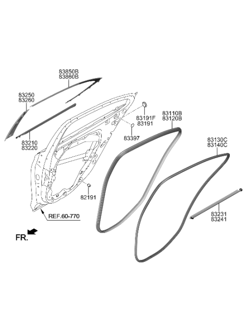 2019 Hyundai Genesis G70 Weatherstrip Assembly-Rear Door Belt Outside LH Diagram for 83210-G9010