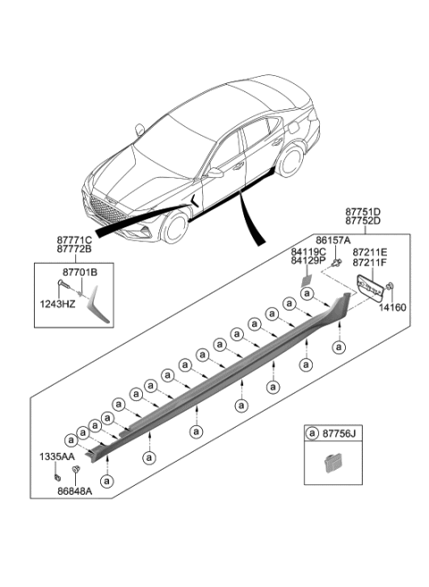 2021 Hyundai Genesis G70 Body Side Moulding Diagram