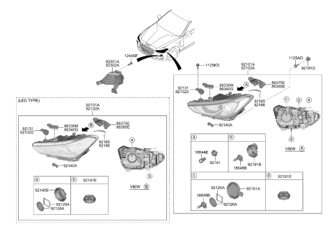 2012 Hyundai Sonata Hybrid Headlight Led Adaptive Right Diagram for 92102-G9140