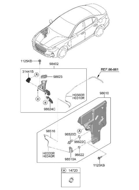 2021 Hyundai Genesis G70 Reservoir & Pump Assembly-Washer Diagram for 98610-G9000